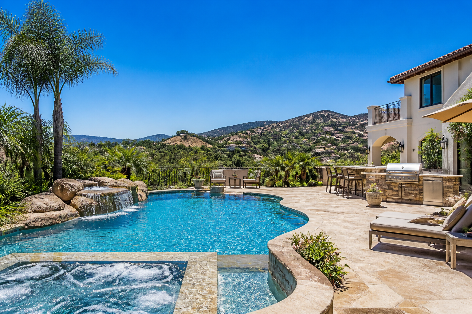 Sunny Los Angeles County luxury backyard with swimming pool